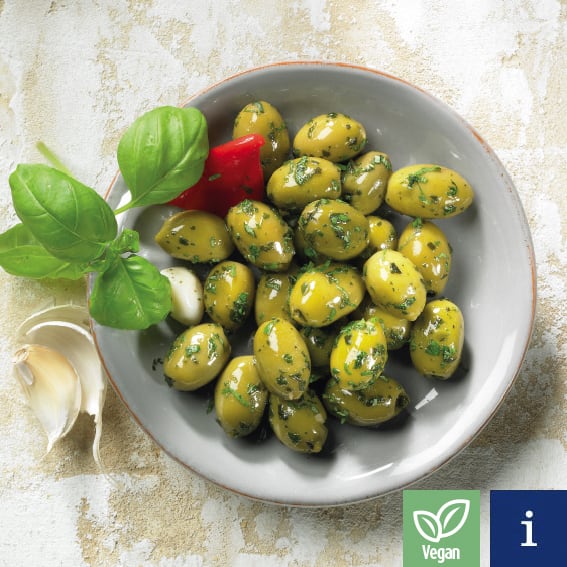 Green olives with basil